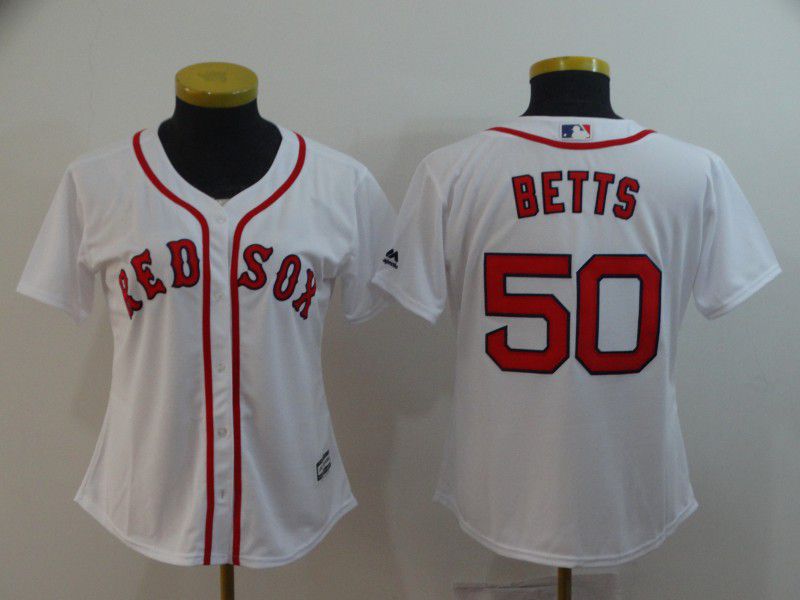 Women Boston Red Sox 50 Betts White Game MLB Jerseys
